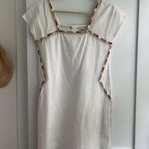 Faherty White Dress with Embroidered Accents